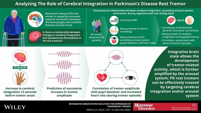 An infographic for the article “Integrative Brain States Facilitate the Expression of Parkinson's Tremor"